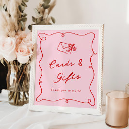 Whimsical Hand getekend Roze & Rode Kaarten & Gesc Poster