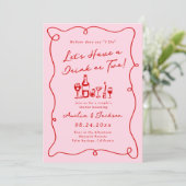 Whimsical Hand getekend Roze & Rode Paar Douche Kaart (Staand voorkant)