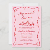 Whimsical Hand getekend Roze & Rode repetitie dine Kaart (Voorkant)