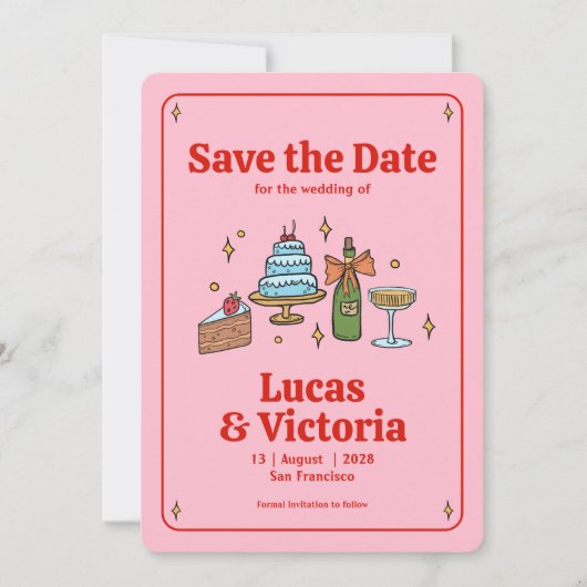 Whimsical Hand Getekend Vet Rood & Roze Save the D Kaart (Voorkant)