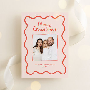 Whimsical Hand getekend Wavy Border Kerstfoto Feestdagenkaart