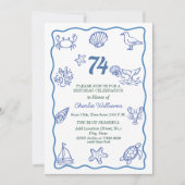 Whimsical Hand Getekend Zeeleven 74e Verjaardagsfe Kaart (Voorkant)