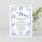 Whimsical Hand Getekend Zeeleven 74e Verjaardagsfe Kaart (Staand voorkant)