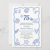 Whimsical Hand Getekend Zeeleven 75e Verjaardagsfe Kaart (Voorkant)