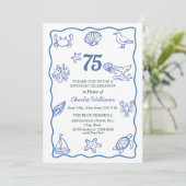 Whimsical Hand Getekend Zeeleven 75e Verjaardagsfe Kaart (Staand voorkant)