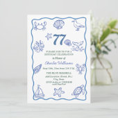 Whimsical Hand Getekend Zeeleven 77e Verjaardagsfe Kaart (Staand voorkant)