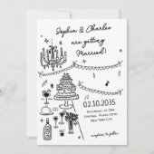 Whimsical Hand getekend zwart-wit bruiloft Kaart (Voorkant)