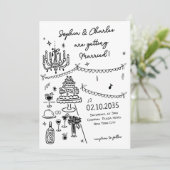Whimsical Hand getekend zwart-wit bruiloft Kaart (Staand voorkant)