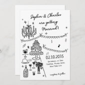 Whimsical Hand getekend zwart-wit bruiloft Kaart (Voorkant / Achterkant)