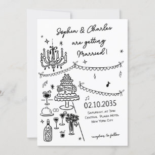 Whimsical Hand getekend zwart-wit bruiloft Kaart