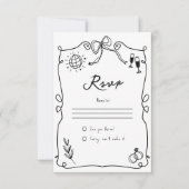 Whimsical Hand getekend zwart-wit bruiloft RSVP Kaartje (Voorkant)