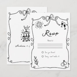 Whimsical Hand getekend zwart-wit bruiloft RSVP Kaartje