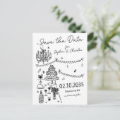 Whimsical Hand getekend Zwarte Illustratie Trouwen Briefkaart (Staand voorkant)