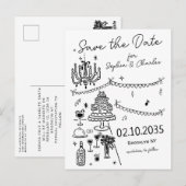 Whimsical Hand getekend Zwarte Illustratie Trouwen Briefkaart (Voorkant / Achterkant)