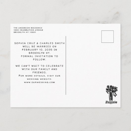 Whimsical Hand getekend Zwarte Illustratie Trouwen Briefkaart (Achterkant)