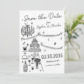 Whimsical Hand getekend Zwarte Illustratie Trouwen Save The Date (Staand voorkant)