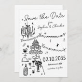 Whimsical Hand getekend Zwarte Illustratie Trouwen Save The Date (Voorkant / Achterkant)