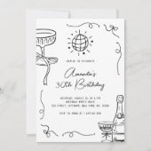 Whimsical Hand Getekende 30e Verjaardagsfeestje Kaart (Voorkant)
