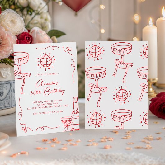 Whimsical Hand Getekende 30e Verjaardagsfeestje Kaart
