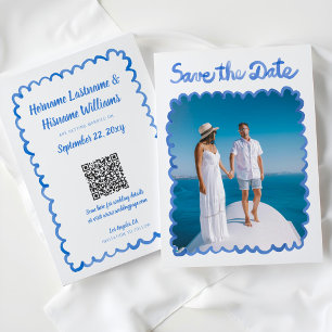 Whimsical Hand Getekende Blauwe Foto QR Website Save The Date