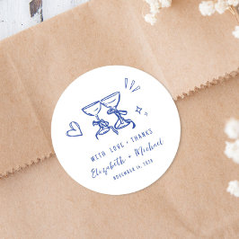 Whimsical Hand Getekende Blauwe Trouw Dank Je Ronde Sticker