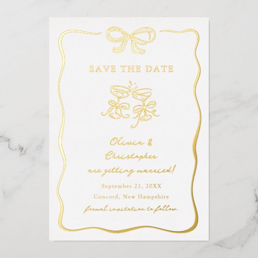 Whimsical Hand Getekende Boog Frame Save the Date Folie Uitnodiging (Voorkant)