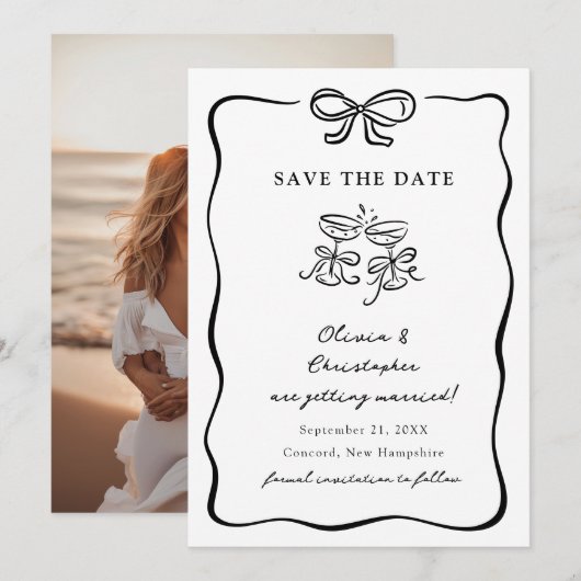 Whimsical Hand Getekende Boog Frame Save the Date Kaart (Voorkant / Achterkant)