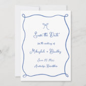 Whimsical Hand Getekende Boog Franse Blauwe Trouwd Save The Date (Voorkant)