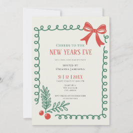 Whimsical Hand Getekende Champagne Nieuwjaarsfeest Kaart