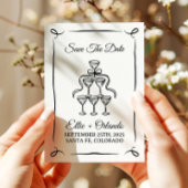 Whimsical Hand Getekende Champagne Toren Save The  Kaart