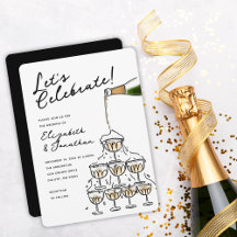 Whimsical Hand Getekende Champagne Toren Trouwfees