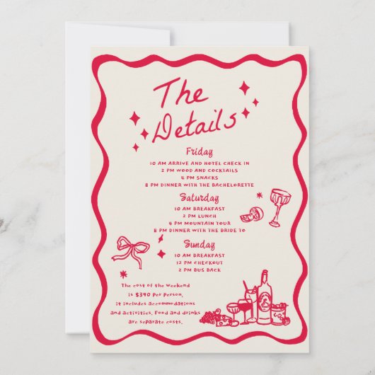 Whimsical Hand Getekende Cocktail Bachelorette Fee Kaart (Achterkant)