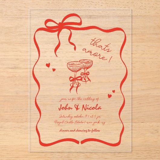 Whimsical Hand getekende cocktails die een bruilof Acryl Uitnodigingen (Voorkant)