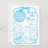 Whimsical Hand Getekende Doodle Blauwe Bruiloft Save The Date (Voorkant)