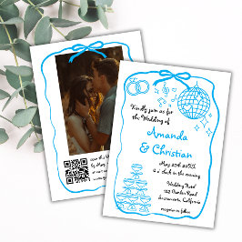 Whimsical Hand Getekende Doodle Blauwe Foto Huweli Kaart