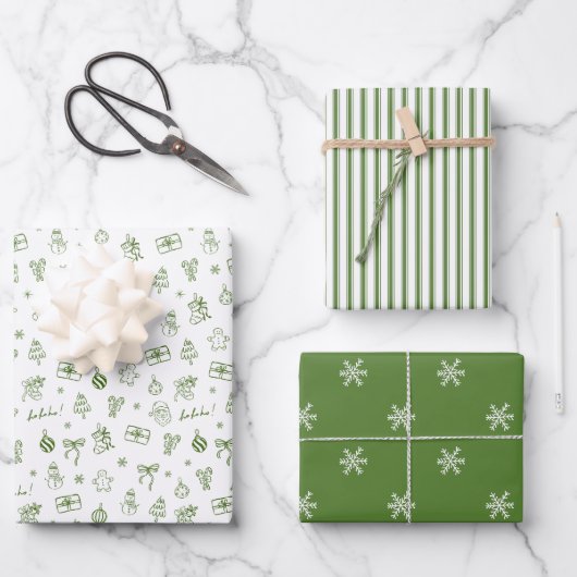 Whimsical Hand Getekende Doodle Groen Inpakpapier Vel (Voorkant)