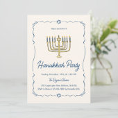 Whimsical Hand Getekende Doodle Hanukkah Feest Kaart (Staand voorkant)