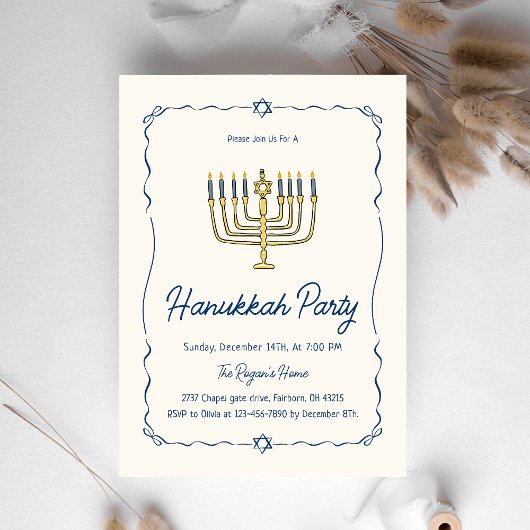 Whimsical Hand Getekende Doodle Hanukkah Feest Kaart