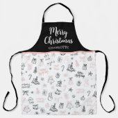Whimsical Hand Getekende Doodle Kerst Roze Zwart Schort (Voorkant)