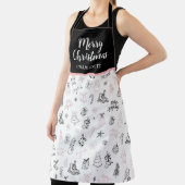 Whimsical Hand Getekende Doodle Kerst Roze Zwart Schort (Insitu)