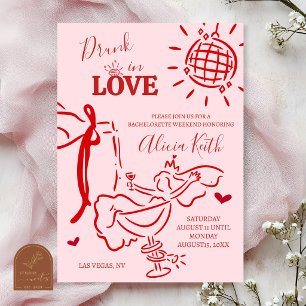 Whimsical Hand Getekende Drunk in Love Bruiloftsbo Kaart