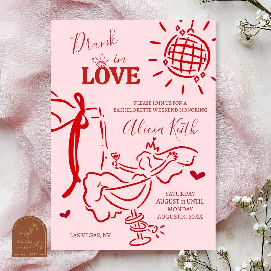 Whimsical Hand Getekende Drunk in Love Bruiloftsbo Kaart