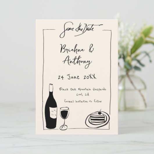 Whimsical hand getekende eigenzinnige krabbel sjab save the date (Staand voorkant)