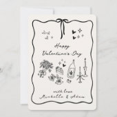 Whimsical, hand getekende elementen Valentijnsdag Feestdagenkaart (Voorkant)