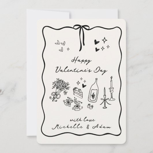 Whimsical, hand getekende elementen Valentijnsdag Feestdagenkaart (Voorkant)