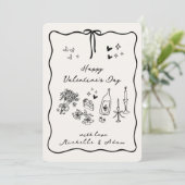 Whimsical, hand getekende elementen Valentijnsdag Feestdagenkaart (Staand voorkant)
