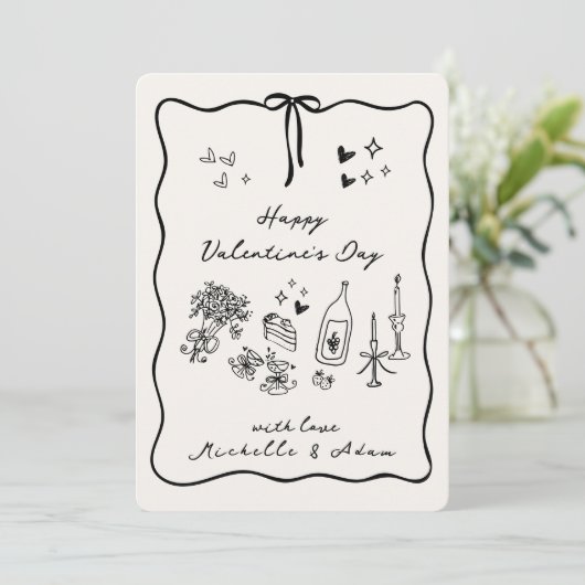 Whimsical, hand getekende elementen Valentijnsdag Feestdagenkaart (Staand voorkant)