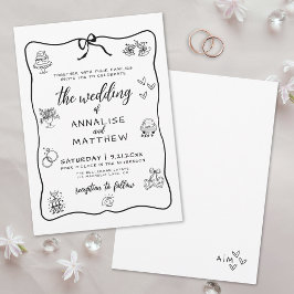 Whimsical Hand Getekende Geïllustreerde Trouwdag Kaart