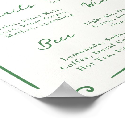 Whimsical Hand Getekende Groene Bar Menu Poster (Hoek)