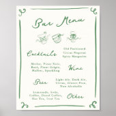 Whimsical Hand getekende groene bar menu Poster (Voorkant)